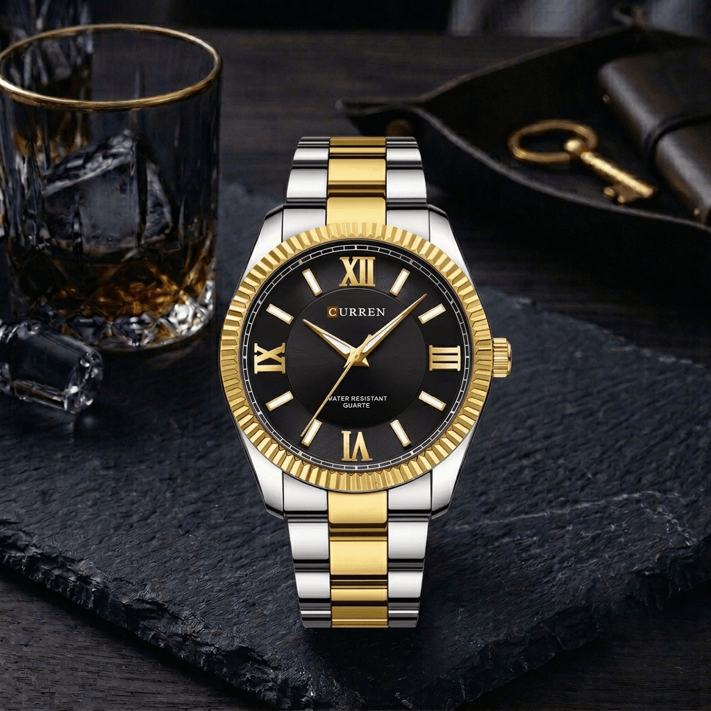 CURREN 8453 Men's Business Watch – Gold, Silver & Black Dial
