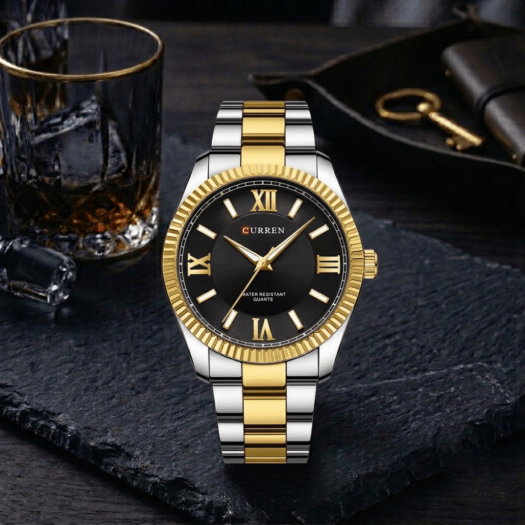 CURREN 8453 Men's Business Watch – Gold, Silver & Black Dial