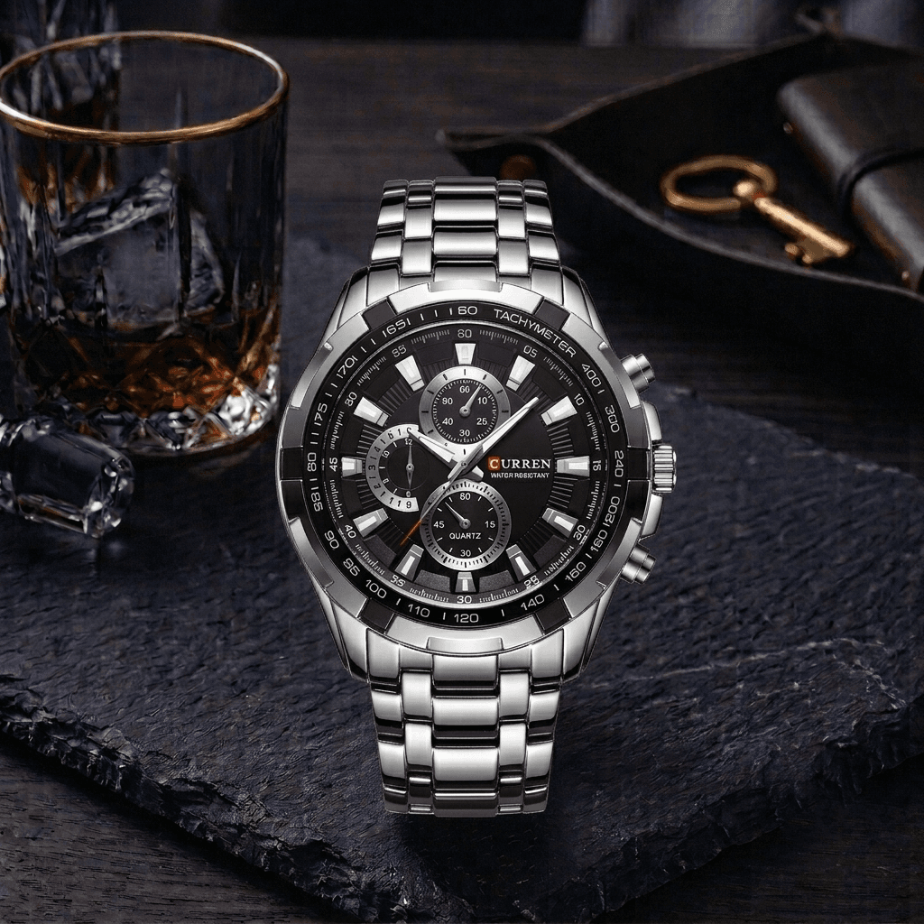 CURREN 8023 Men's Sport Military Watch – Silver & Black Dial