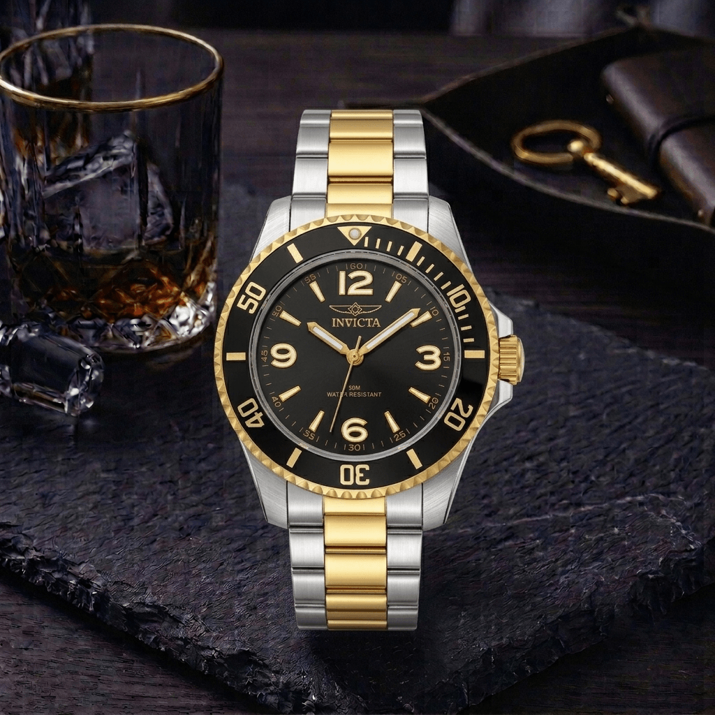 Invicta Specialty Rowan Men's Watch – Gold & Steel, Black Dial, Model 69477